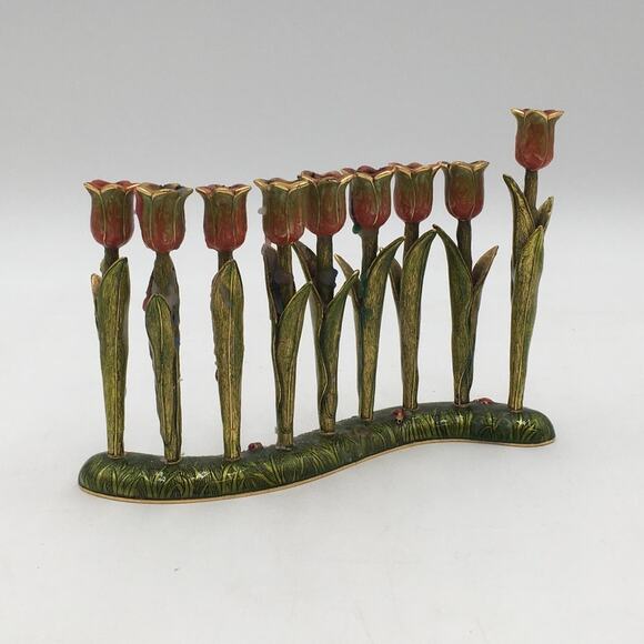 Quest Limited Edition Hand Painted Enamel Tulip Menorah 5" - Picture 2 of 7
